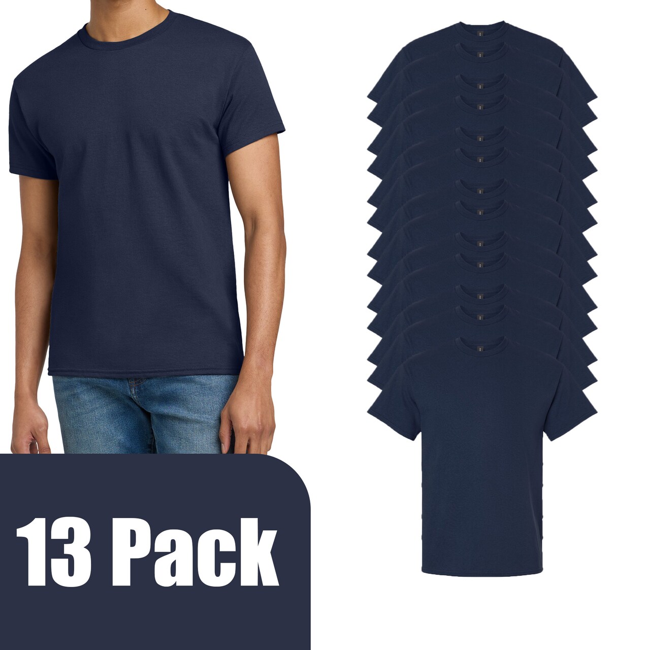 Gildan Ultra Cotton Short Sleeve T-Shirt Bundle, Unisex Crewneck Blanks Navy Tee for DIY Printing